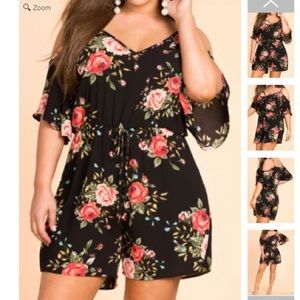 Plus Size Floral Cold Shoulder Romper